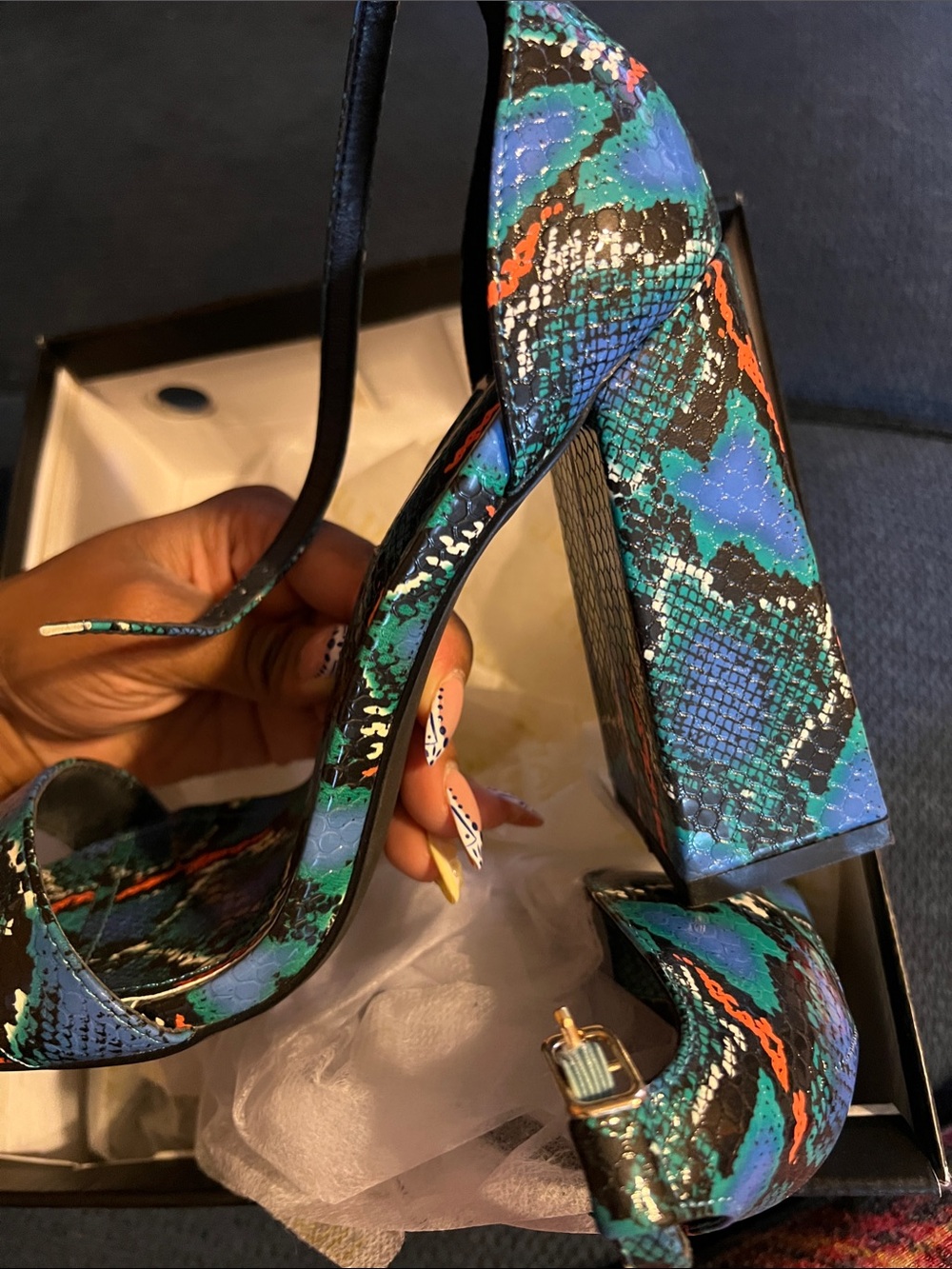 Liliana Multi Snake Chunky Block Heel Sandal